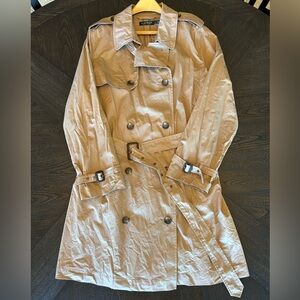 Lauren Ralph Lauren Tan Trench Coat 2XL Belted Double Breasted 100% Cotton